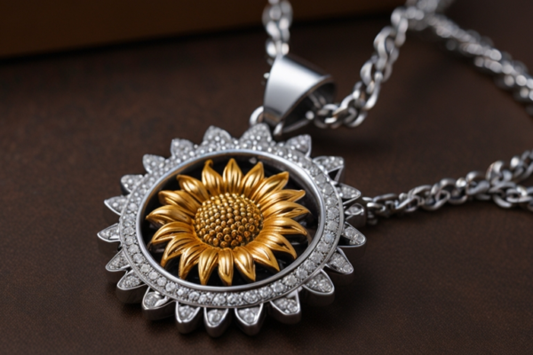 1pc rotating sunflower hip-hop style vintage flower necklace for men