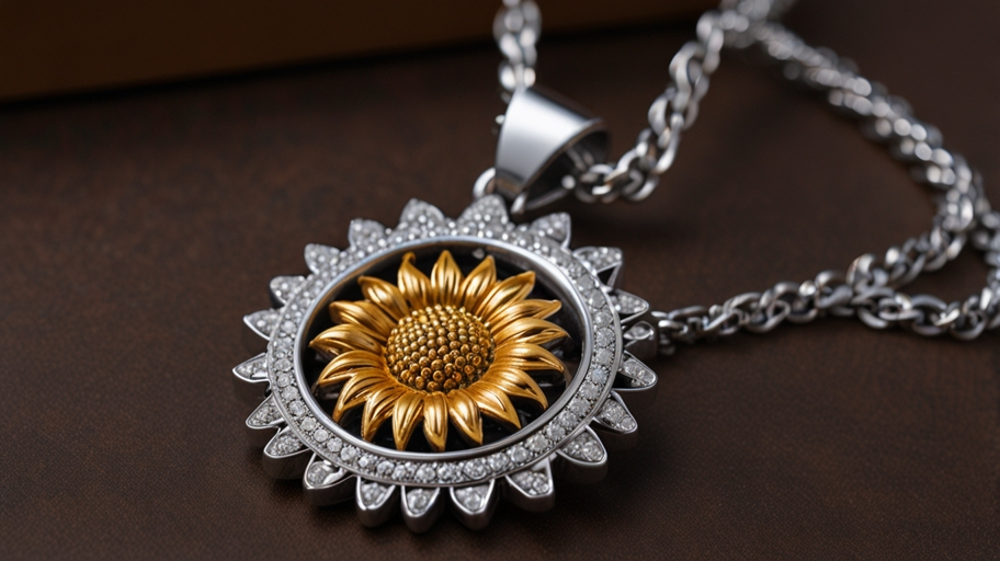 1pc rotating sunflower hip-hop style vintage flower necklace for men